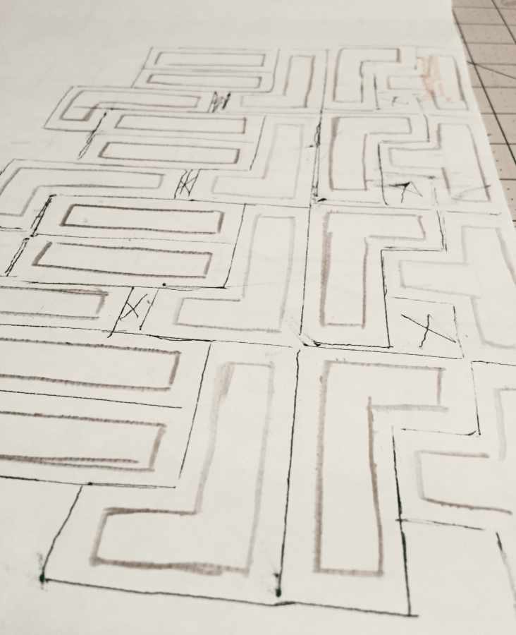 numerous geometric shapes uncut on already ironed material